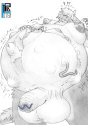 anthro balls belly big_belly breasts dragon duo fangs fetal_movement foreskin futanari genitals herm hi_res humanoid intersex loose_foreskin male mythological_creature mythological_scalie mythology penis pregnant recursive_pregnancy scalie teeth tr-0761-2 uncircumcised unretracted_foreskin