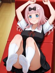 1girls ai_assisted ai_generated arms_up ass ass ass_peek big_ass big_breasts big_butt blue_eyes breasts breasts cute cute_girl dress dress_lift feet female fujiwara_chika huge_ass huge_breasts huge_butt kaguya-sama_wa_kokurasetai_~tensai-tachi_no_renai_zunousen~ lay-oreo legs_up lips looking_at_viewer lying patreon patreon_reward pink_hair seductive seductive_look seductive_smile sexy sexy_body smile socks soles soles_female tagme thick_ass thick_thighs thighs