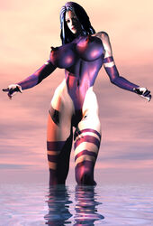 1girls 3d asian betsy_braddock big_breasts busty costume elizabeth_braddock female female_only marvel marvel_comics nipples oppai outfit psylocke solo straight_hair superheroine water x-men yuri-ai