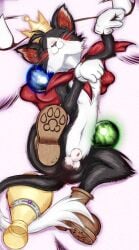 2025 animal_genitalia anthro balls black_body black_fur cait_sith_(ff7) cape clothing crown dakimakura dakimakura_design felid final_fantasy final_fantasy_vii frist44 fur genitals headgear hi_res male male_only mammal materia megaphone penis penis_tip sheath solo square_enix