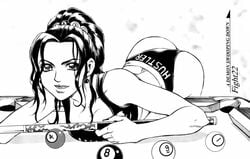 ass ass_up bra gamble_fish looking_at_viewer manga monochrome pinup pool_table rio_asahina underwear_around_one_leg