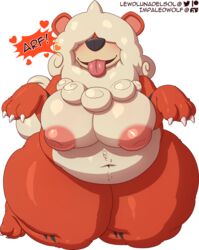 alpha_channel anthro anthrofied belly big_belly big_breasts blush breasts canid canine female growlithe hi_res hisuian_growlithe huge_breasts impaledwolf mammal nintendo nipples obese obese_anthro obese_female overweight overweight_anthro overweight_female pokémon_(species) pokemon pokemon_(species) pokemon_legends:_arceus puffy_nipples regional_form_(pokémon) shortstack solo thick_thighs tongue tongue_out video_games wide_hips