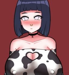 1girls absolute_domia_(domiansfwr18) alternate_version_available armwear bare_shoulders big_breasts blue_hair blush bob_cut boruto:_naruto_next_generations busty cleavage cleavage_cutout clothed clothing collar cow_print cow_print_armwear cute elbow_gloves erect_nipples erect_nipples_under_clothes female female_focus female_only front_view fully_clothed heart_cutout hyuuga_hinata jewelry large_breasts light-skinned_female light_skin lips lipstick makeup mature mature_female medium_hair milf naruto naruto_(series) necklace nipple_bulge nose_blush nose_ring pale-skinned_female pale_skin pink_lips pink_lipstick pinup purple_eyes revealing_clothes ring shoulder_length_hair shounen_jump sleeveless solo solo_female voluptuous year_of_the_ox