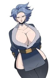 1girls annon bimbo blue_hair breasts cleavage cyllene eyebrowless female female_only huge_breasts looking_at_viewer looking_down plump_lips pokemon pokemon_legends:_arceus shimaboshi_(pokemon) solo thick_thighs voluptuous wide_hips