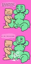 2021 4_legs chubby comic creeper creeper_girl creepette green_skin minecraft no_arms pussy_juice shortstack sleepyslut thigh_sex twintails