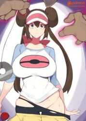 1girls alternate_breast_size big_breasts blue_eyes boobs breasts doujinshi female full_color hair_buns huge_breasts human hypno hypnosis large_breasts light-skinned_female light_skin male mind_control monster nintendo pokemon pokemon_(species) pokemon_bw2 pokephilia removing_clothing removing_pants ripped_clothing ripped_pants rosa_(pokemon) sole_female sweat sweating textless twintails visor_cap voluptuous yanje