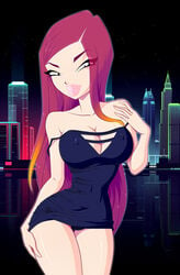 1girls 4kids_entertainment big_breasts blue_eyes breasts cameltoe cleavage dress eyeshadow female gradient_hair long_hair looking_at_viewer makeup nickelodeon nipple_bulge pantyshot pink_hair rainbow_(animation_studio) roxy_(winx_club) solo thick_lips thick_thighs thin_waist wide_hips winx_club zfive