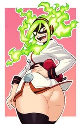 1girls boku_no_hero_academia bubble_ass bubble_butt burnin_(my_hero_academia) green_hair hero_outfit_(mha) mask moe_kamiji my_hero_academia no_panties pseudo_hair pubic_hair pussy short_dress short_skirt suoiresnu wide_hips wide_thighs