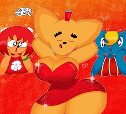 3barts anthro ass blonde_hair breasts dynamite feline female flexing katy_kat lamb lammy_lamb ma-san milkcan_(band) mouse parappa_the_rapper red_dress red_hair thick_thighs um_jammer_lammy wristwear