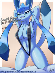 3:4 anthro areola areola_slip bed bedroom_eyes bikini bite biting_lip breasts clothing digital_drawing_(artwork) digital_media_(artwork) eeveelution female furniture glaceon hi_res hiddenmask18 lidded_eyes narrowed_eyes nintendo nipple_outline pokémon_(species) pokemon pokemon_(species) raised_tail seductive sling_bikini solo swimwear video_games