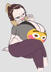 ass big_ass big_breasts breasts dyed_hair female frogface_(bulumble-bee) glasses shortstack smile thick_thighs thighs thong tongue_out