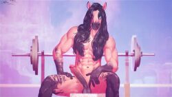 anthro drake_coalcliff equid equine exercise fitness male mammal muscular muscular_male solo the_golden_stallion vaporwave weightlifting workout