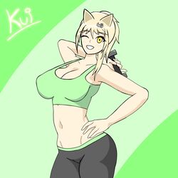 big_ass big_breasts big_butt blonde_hair breasts clothed clothing fat_ass female female_only fitness fully_clothed kui kui- ponytail sayko self_upload solo thick_thighs yoga_pants