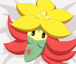 <3_eyes anthro bed blush elemental_creature female flora_fauna furniture genitals gossifleur heart hi_res minami_(artist) nintendo plant pokémon_(species) pokemon pokemon_focus pokephilia pussy solo spread_pussy spreading video_games