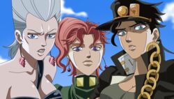 3girls black_hair breasts female female_jotaro genderswap hat human jean_pierre_polnareff jojo's_bizarre_adventure jotaro_kujo light-skinned_female light_skin long_hair noriaki_kakyoin rule_63 shounen_jump stardust_crusaders tagme