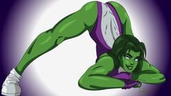 1girls animated artist_name ass_up big_ass blue_eyes female female_only fingerless_gloves gloves green_body green_hair green_skin hulk_(series) jack-o_pose jackochallenge legs leotard looking_back marvel marvel_comics no_sound purple_gloves she-hulk shoes simple_background solo superhero_costume superheroine tagme thehoaxxx thighs top-down_bottom-up video white_shoes