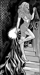 black_and_white blonde_hair bustier candra cleavage emma_frost grayscale hair_over_one_eye lingerie marvel marvel_comics thighhigh_boots white_queen x-men