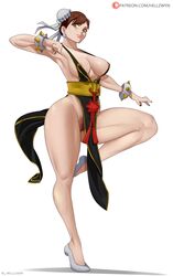 1girls alternate_costume breasts casual_exposure chun-li chun-li_(battle_ouffit_sfv) female female_focus female_only hell904 large_breasts looking_at_viewer no_panties partially_clothed pubic_hair pussy smile street_fighter street_fighter_v thick_thighs thin_waist wide_hips