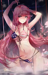 alternative_costume american_flag american_flag_bikini archway_of_venus bare_shoulders bikini breasts darling_in_the_franxx female flag_print flag_print_bikini gluteal_fold green_eyes high_resolution horns large_breasts long_hair looking_at_viewer multi-strapped_bikini pink_hair print_swimsuit rabbit_(tukenitian) ribbon smile solo stars swimsuit tagme thigh_gap thighs water zero_two_(darling_in_the_franxx)