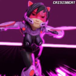 1girls 3d animated animated_gif big_breasts big_hero_6 bodysuit cat_ear_headphones crisisbeat disney female female_only gif gogo_tomago marvel short_hair solo