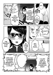 1boy 1boy1girl 1girls ass black_and_white black_hair blush boruto:_naruto_next_generations bottomless comic confession female glasses leggings male male/female manga naruto naruto_(series) naruto_shippuden no_panties sarada_uchiha speech_bubble surprised sweatdrop teenager text uzumaki_naruto xtermination young younger_female