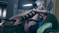 cum futanari gloves high_heels intersex justjessie kaine_(nier) knife nier nier_(series) nier_replicant penis small_penis tagme white_hair