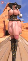 1futa 3d ashe_(overwatch) big_balls big_penis futa_only futanari giant_penis overwatch precum wxokky