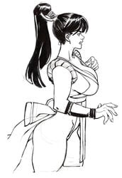 1girls black_and_white bracelet cleavage fatal_fury jjfrenchie joel_jurion king_of_fighters large_breasts mai_shiranui ponytail side_view snk voluptuous