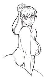 1girls black_and_white character_request huge_breasts jjfrenchie joel_jurion line_art long_hair naked nude nude_female pin_up side_view sketch voluptuous