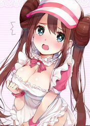 1girls :o absurd_res alternate_breast_size alternate_costume alternate_outfit alternate_version_available apron apron_tug bangs big_breasts blue_eyes blurry blush breasts brown_hair cleavage clothed clothed_female clothing cowboy_shot depth_of_field double_bun embarrassed eyebrows_visible_through_hair female female_only frilled_apron frills gradient gradient_background hand_on_own_chest highres human human_focus human_only large_breasts long_hair looking_at_viewer maid neck_garter neck_ribbon nintendo nose_blush open_mouth pink_background pink_ribbon pokemon pokemon_bw2 revealing_clothes ribbon rosa_(pokemon) rouka_(akatyann) short_sleeves sidelocks simple_background solo solo_female solo_focus tareme tears thighs tugging twintails very_long_hair visor_cap white_apron white_headwear wrist_cuffs