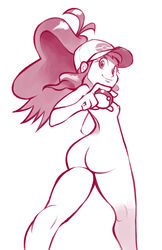 1girls areolae ass back breasts female female_only hilda_(pokemon) isabelleorgasms long_hair looking_at_viewer looking_back nipples pokeball pokemon pokemon_bw sideboob small_breasts solo solo_female walking