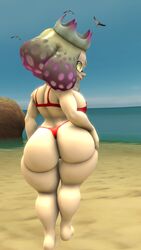 3d ass barefoot beach big_ass bubble_butt female_focus inkling ironhawk looking_back pearl_(splatoon) red_bikini short_hair splatoon staring_at_viewer thick_ass