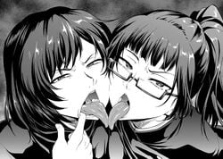 2girls ahemaru angry asian black_and_white cheek-to-cheek deepthroat_invitation eye_contact female female_only glaring glasses incest jujutsu_kaisen monochrome multiple_girls open_mouth oral_invitation pov presenting_mouth presenting_throat sisters spread_mouth squint tagme throat tongue_out tongue_to_tongue yuri zenin_mai zenin_maki