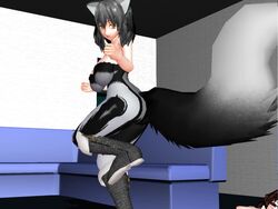 1boy 1girls 3d animal_ears animated big_ass big_breasts big_butt black_hair blush boots fart fart_cloud fart_everywhere fart_fetish farting female kujira_area larger_female looking_back male mp4 orange_eyes short_hair skunk skunk_girl skunk_tail sound tail thick_thighs video