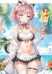 bikini blush clothing female female green_eyes high_resolution maid momoko_(momopoco) parfait pink_hair solo swimsuit tagme