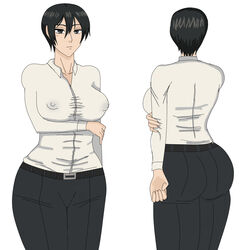 1girls asian ass attack_on_titan back_view black_eyes black_hair clothed clothing female front_view large_breasts looking_at_viewer mattez_ mikasa_ackerman pale-skinned_female shingeki_no_kyojin short_hair solo solo_female thick_thighs white_skin