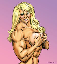 blonde_hair breasts dcmatthews female female_only muscular muscular_female satin_steele solo solo_female upper_body