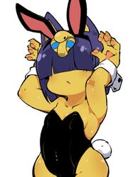 animal_crossing ankha blue_hair bunny_ears bunnysuit cosplay egyptian eyes_covered feline female female_only fukurou_(owl222) hair_covering_eye hair_over_eyes nintendo petite small_breasts tagme white_background yellow_skin