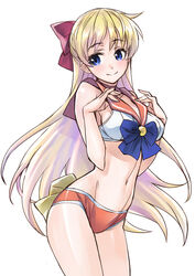 1girls ahoge back_bow bishoujo_senshi_sailor_moon blonde_hair blue_eyes bow bra breasts choker closed_mouth clothing collar_(clothes) female female_only hair_ornament hairbow high_resolution light-skinned lingerie long_hair magical_girl matsuryuu medium_breasts midriff minako_aino navel orange_choker orange_panties orange_sailor_collar orange_underwear pale_skin panties pixiv red_bow sailor_collar sailor_senshi sailor_senshi_uniform sailor_venus sideboob simple_background sleeveless small_breasts smile solo solo_female stomach tagme underwear very_long_hair white_background