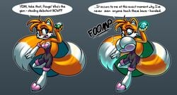 anthro ass big_breasts big_butt breast_expansion breasts butt_expansion canid canine chaos_emerald english_text expansion female fox hi_res huge_breasts huge_butt mammal norithics rule_63 sega solo sonic_(series) tails tailsko text