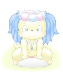 anthro blue_ears blush c.m canine eyelashes flower_crown frown furry jewelpet jewelpet_(species) necklace pearl_necklace pillow sanrio sapphie_(jewelpet) tagme tears treble_clef vaginal_penetration