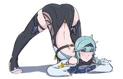 1girls ass_up big_ass blue_hair clothed eula_(genshin_impact) female female_only flexible genshin_impact hi_res in2naps jack-o_pose looking_at_viewer solo