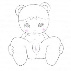 animal_crossing bear bluebear_(animal_crossing) blush c.m female flat_chest flat_chested furry monochrome nintendo open_mouth sketch solo spread_legs