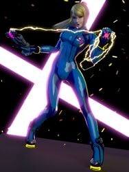 1girls 3d big_breasts blonde_hair blue_eyes bodysuit female female_only finalizer14 heels high_heels laser latex latex_suit lightwhip metroid nautilic nintendo only_female ponytail samus_aran science_fiction solo super_smash_bros. whip zero_suit zero_suit_samus