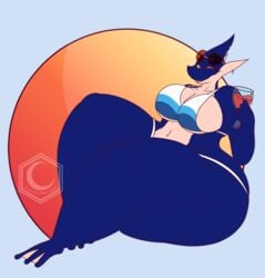 1:1 1girls amphibian anthro ass bbw beachwear big_breasts big_butt big_hips big_thighs bikini blue_background blue_body breasts capdocks cleavage crescent-blue-zero curvaceous curvy_figure digital_media_(artwork) eyewear eyewear_on_head female female_only glass glasses glasses_on_head greninja hi_res holding_glass holding_object hourglass_figure huge_butt huge_hips huge_thighs nintendo overweight overweight_anthro overweight_female pokémon_(species) pokemon pokemon_(species) raijin_(capdocks) simple_background slightly_chubby sunglasses sunglasses_on_head thick_thighs thighs video_games wide_hips wink winking_at_viewer