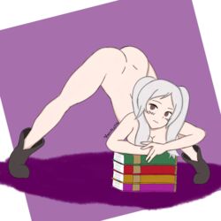 1girls ass ass_up book book_stack books boots brown_eyes cleavage completely_nude embarrassed face_down_ass_up female fire_emblem fire_emblem_awakening footwear green_hair haruka1556 jack-o_pose looking_at_viewer medium_hair meme naked_footwear nintendo nude nude_female robin_(fire_emblem) robin_(fire_emblem)_(female) solo spread_legs twintails wavy_mouth