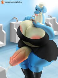 1futa 2019 anthro areolae bbd big_breasts bottomless_skirt breasts clothed clothing erect_nipples erection erection_under_clothes erection_under_skirt futa_only futa_sans_balls futanari genitals hi_res huge_breasts huge_cock lapras mostly_clothed nintendo nipple_bulge overweight overweight_futanari peeing penis penis_out penis_under_clothes penis_under_skirt pokémon_(species) pokemon scalie skirt skirt_lift solo standing text thick_thighs uncut urinal url video_games wide_hips