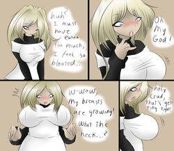 1girls ass_expansion blonde_hair blush blushing breast_expansion breasts comic dullvivid english_text female female_only fluffernubber huge_breasts ice_cream original original_character solo solo_female tagme