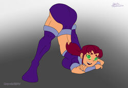 1girls big_ass big_breasts big_butt cartoon_network dc dc_comics green_eyes jack-o_pose jackochallenge koriand'r legs long_hair mapashonsfw miniskirt orange_body orange_skin red_hair skirt smile starfire teen_titans thick_thighs thighhighs thighs