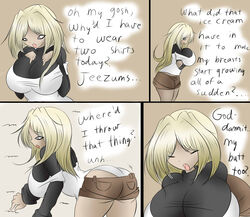 1girls ass ass_expansion blonde_hair breast_expansion breasts comic dullvivid english_text female female_only fluffernubber huge_ass huge_breasts original original_character solo solo_female tagme white_panties